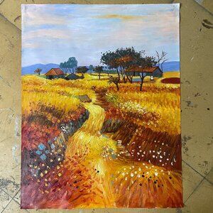 Original Oil Painting - Golden Wheat Fields & Countryside Landscape